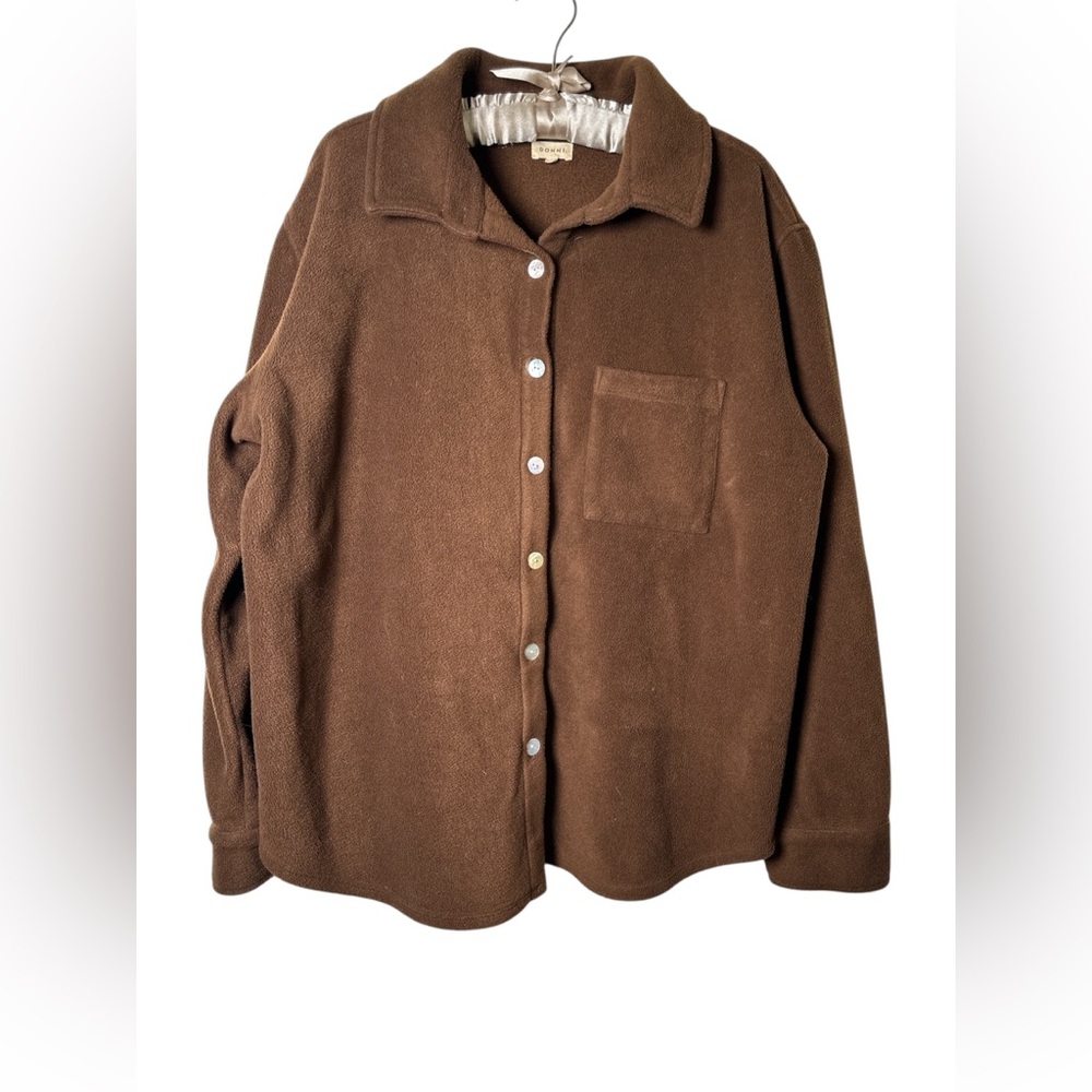 DONNI Polar Fleece Button Down in Chocolate